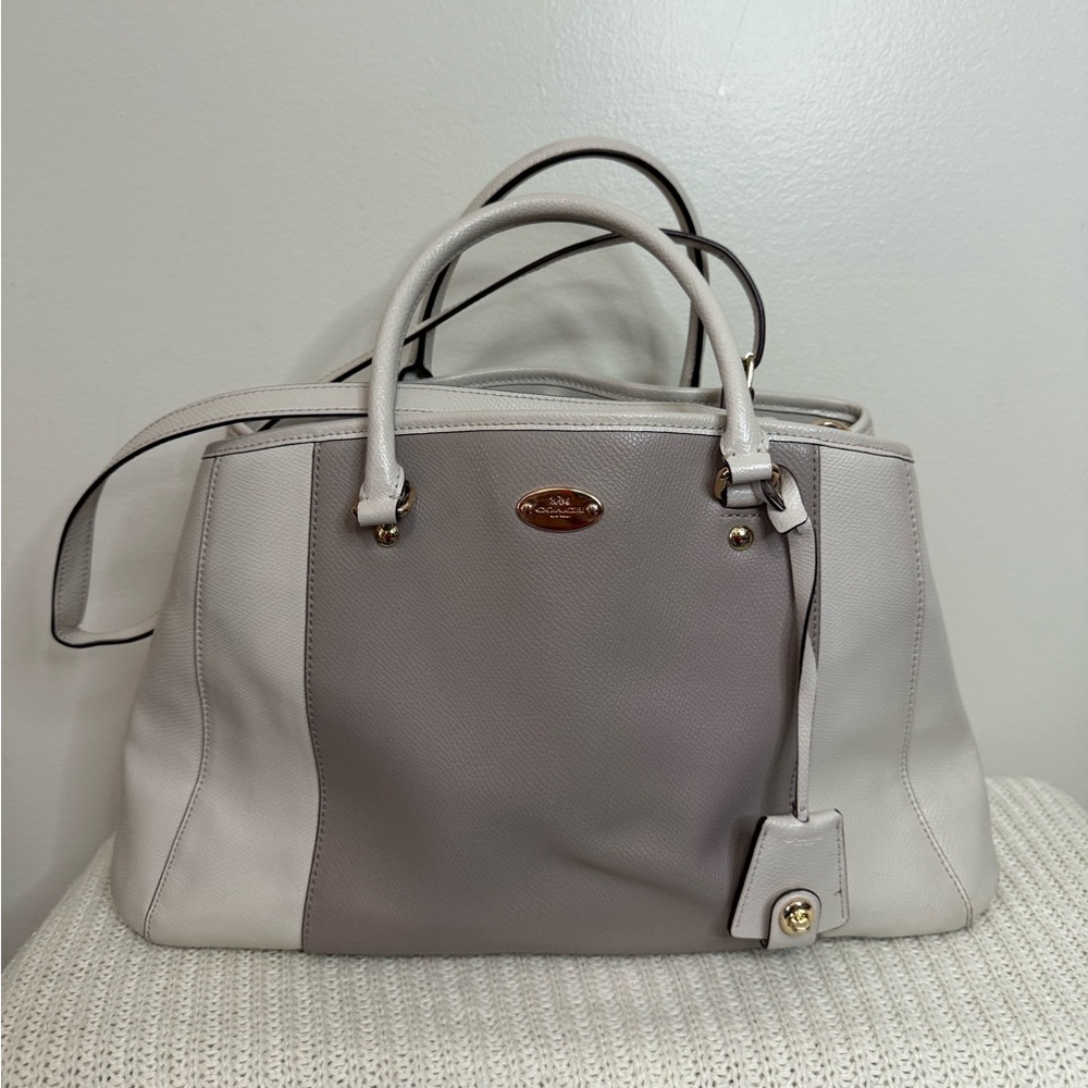 Coach Two-Tone Leather Satchel in cream and Taupe two way bag